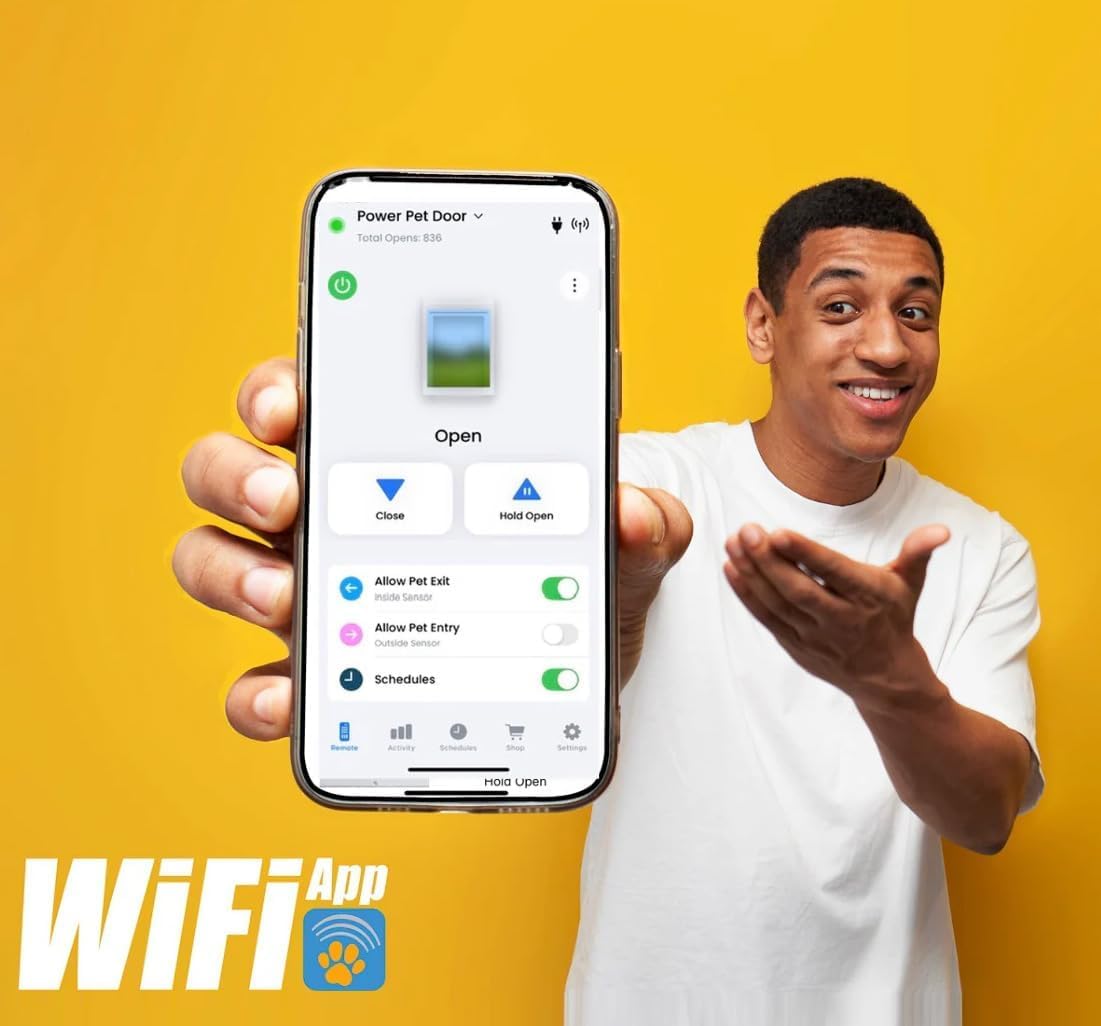 Power Pet Roll Up - Dependable Smart Dog Door, Automatic Pet Collar Operation with or Without App - High Security, Safe, Air Tight and Weatherproof, Space Saving Modern Design