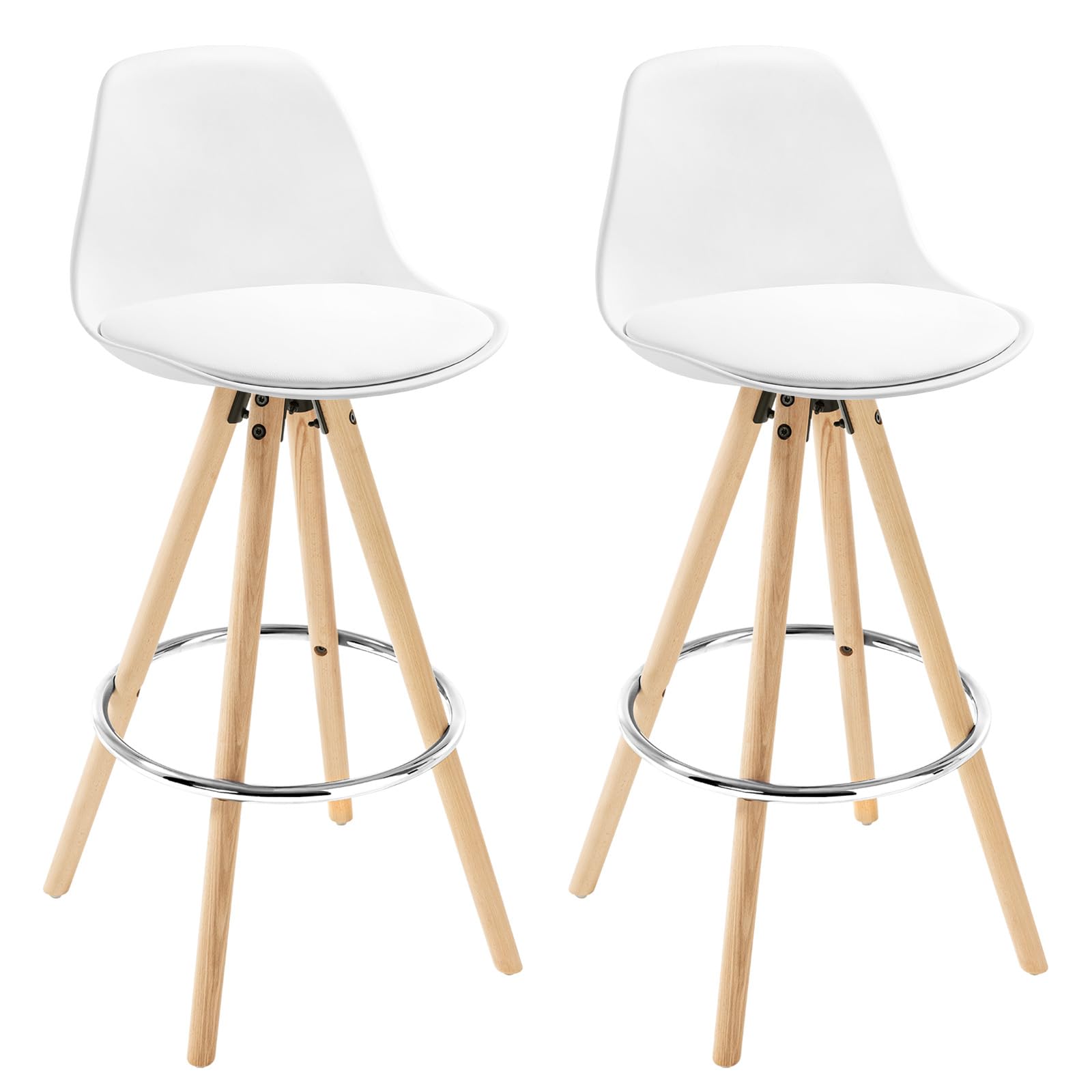 WOLTU Set of 2 Bar Stool, Kitchen Stool with Backrest and Footrest, for Kitchen, Bar, Faux Leather, White