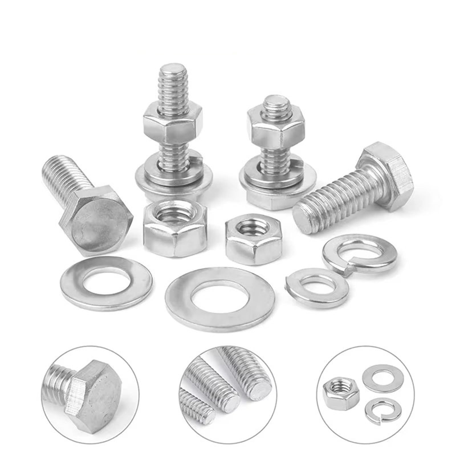 Motorrad Schrauben Bolzen Kompatibel Mit 212-teiligem Sortiment An Außensechskantschrauben Aus Edelstahl 1/4"20-3/8"16 Amerikanischem Sechskantschrauben- Und Muttern-Unterlegscheiben-Set
