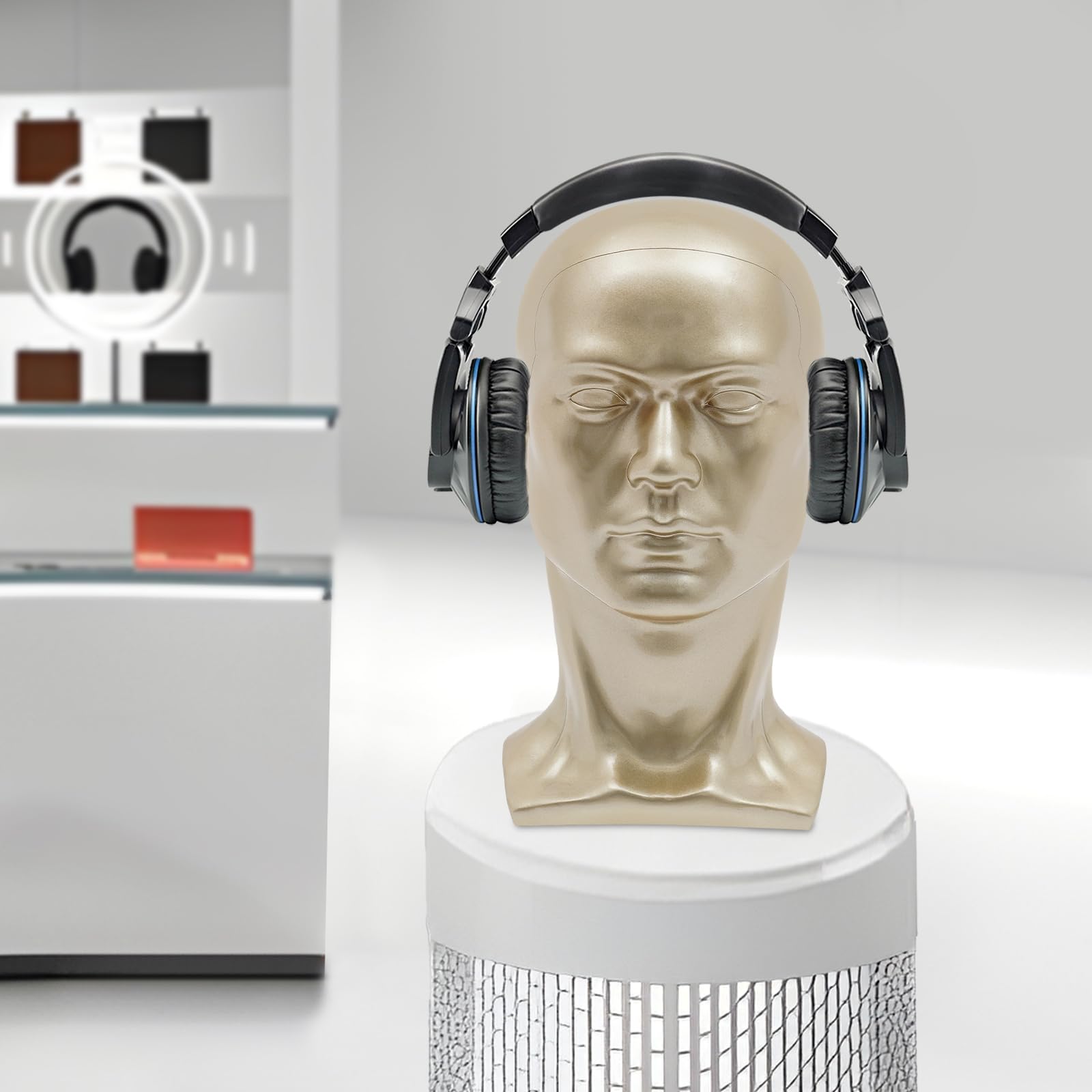 Testa manichino in PVC, testa manichino, testa vetrina, per parrucche, cuffie, cappelli e gioielli (oro champagne)