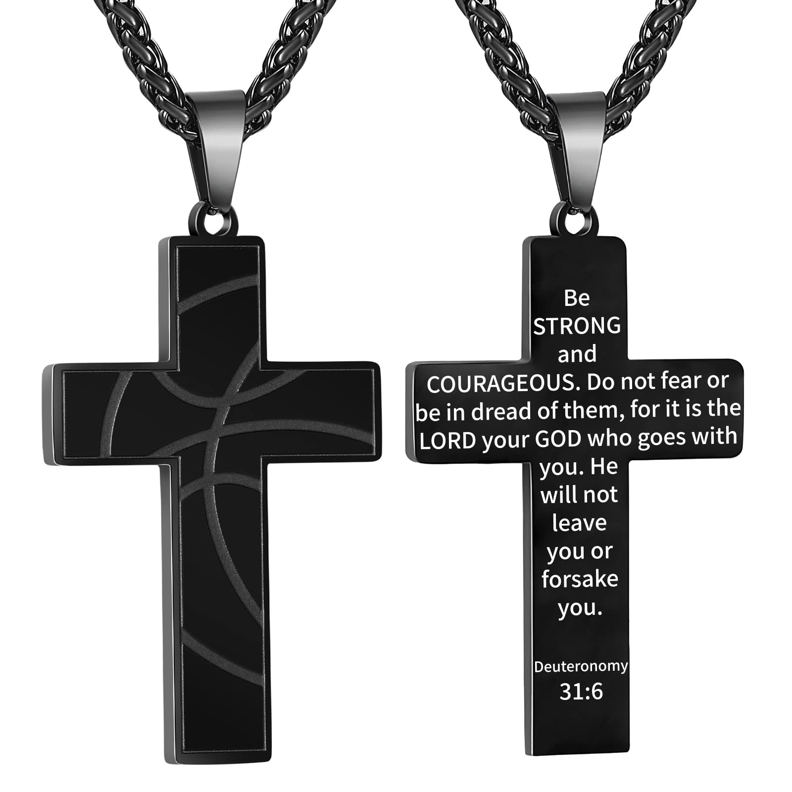 GLITTO Basketball Cross Necklace for Boys Men, Stainless Steel Bible Verse Pendant Chain, Christian Religious Jewelry Gifts for Son Teen Boys
