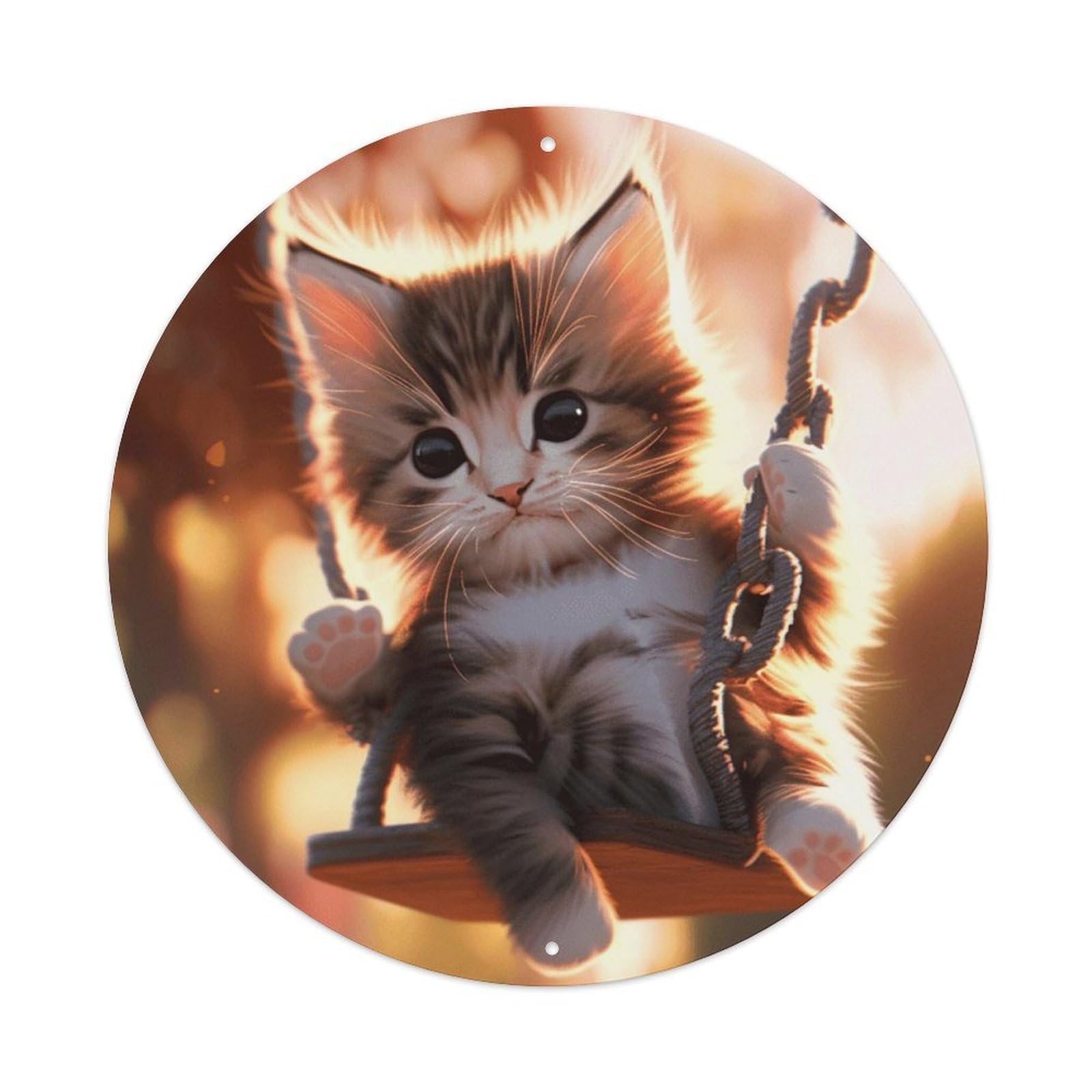Maine Cat Swinging Animal Artwork Metal Tin Sign