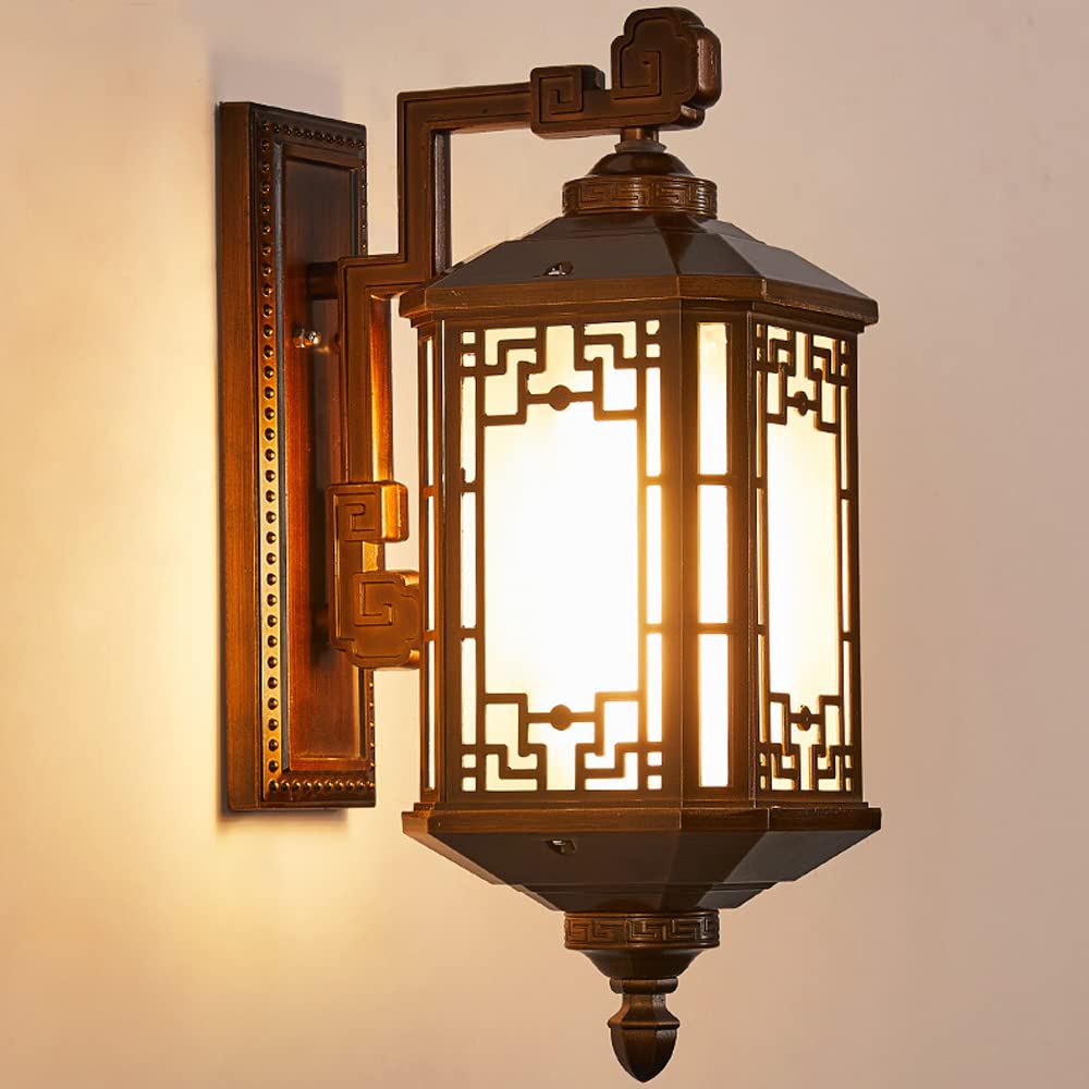 HUAYUSEDF Retro Outdoor Wall Sconce Light Fixture - Waterproof E26 Socket Glass Shade, Die-Cast Aluminum Lamp for Garage, Porch, Entryway, and Doorway Lighting. (41x24cm)