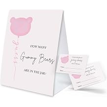 BEUFSE How Many Gummy Bears Baby Shower Game, 1 Sign and 50 Guessing Cards, Candy Guessing Game, Bear Theme Decoration Pink, We Can Bearly Wait Girl Baby Shower Decoration