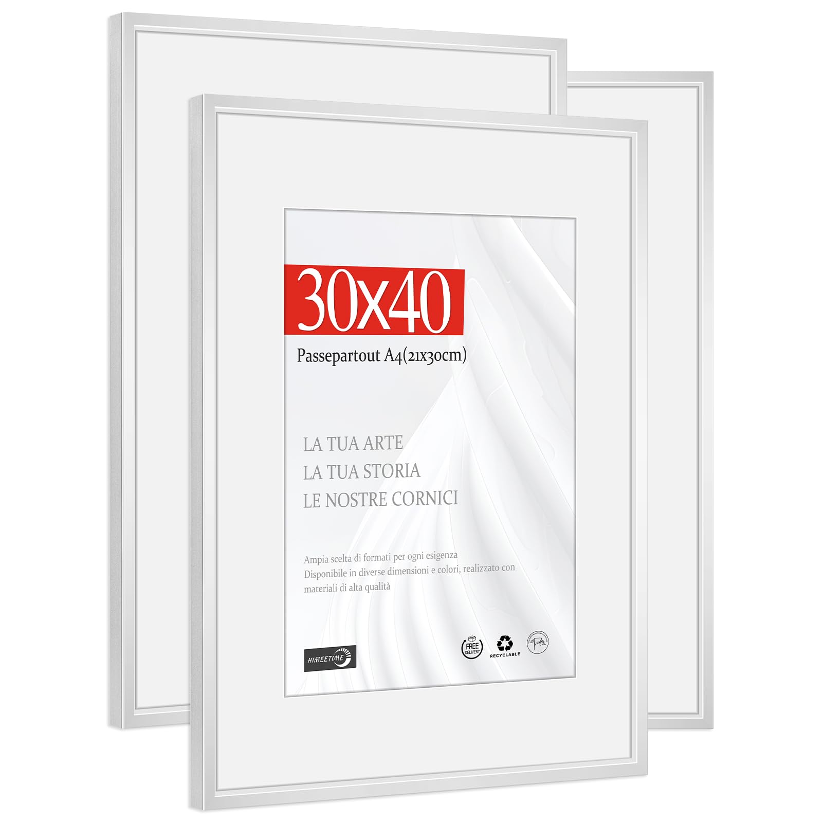 HIMEETIME® 3x Cornice per foto,30x40 cm,Alluminio Metallo argentata,Passepartout 20x20cm,Cornice 30x40 Grande per Foto Disegni,Solo per Espositore a Parete