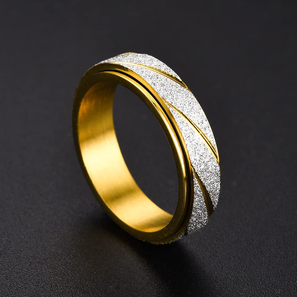 Emsione Anxiety Fidget Ring Spinner Ring Gold Plated Frosted Ring Anti Anxiety Relief Rings Fashion Party Jewelry Finger Accessories Jewelry For Men Women Size 7