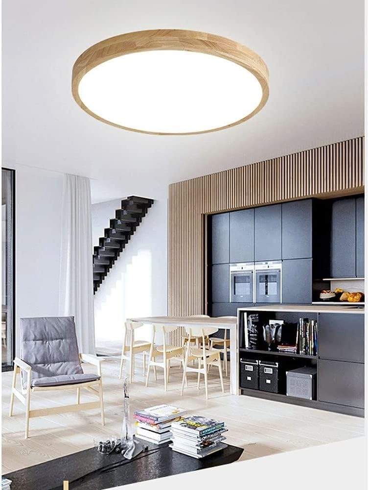 Wooden Flush Mount Ceiling Lamp 3000K/4000K/5000K Selectable Round Led Ceiling Light Fixture Black Compatible with Bedroom Kitchen Entryway Dining Room