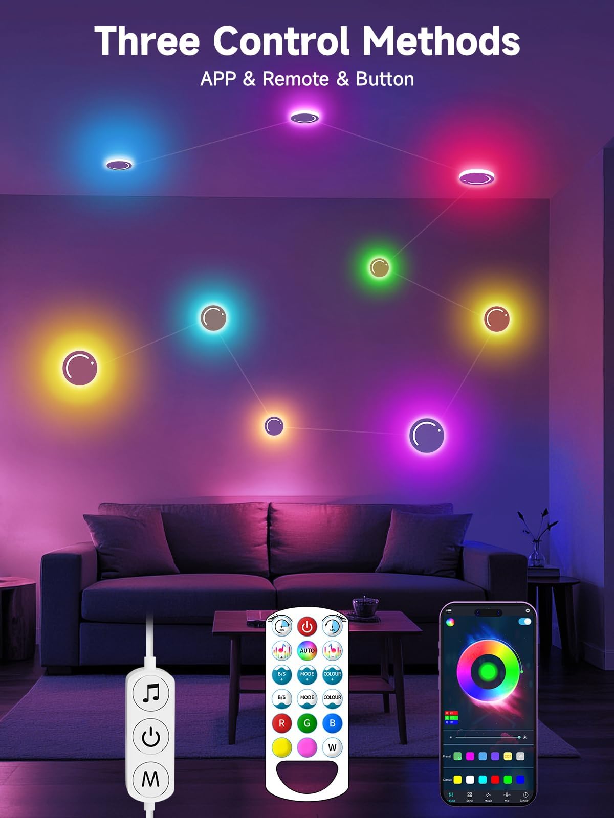 Tyute RGB Smart Wall Light, LED Constellation Light, DIY Starry Night Strip Lights with App & Remote Control, Music Sync - Image 2