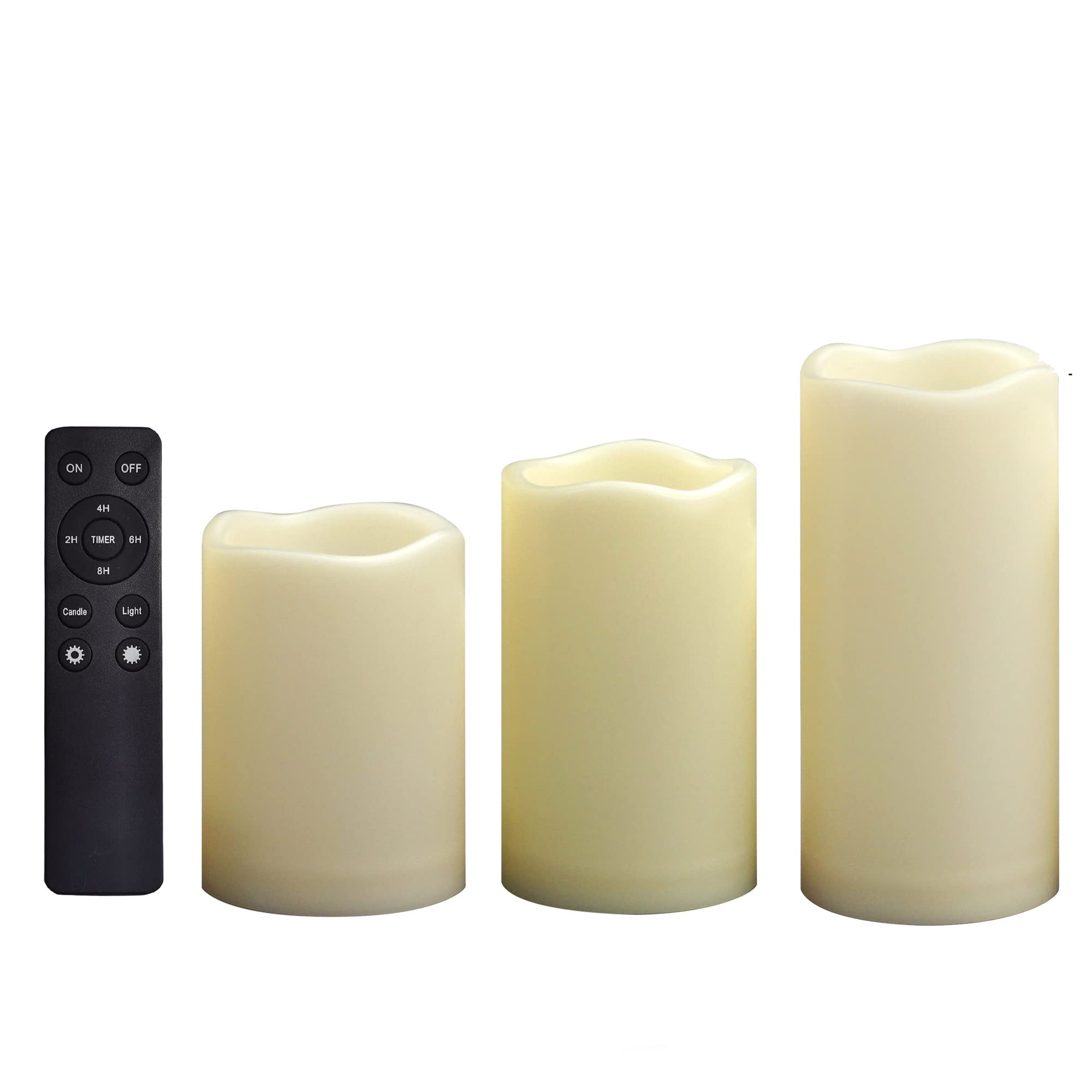 Outdoor Battery-Operated Flameless Candles with Remote Timer Waterproof Flickering Plastic Electric LED Pillar Lights for Lantern Patio Garden Wedding Halloween Christmas 3x4,5,6” 3 Pack