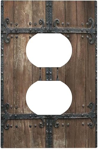 Cubiertas decorativas de salida retro de madera marrón occidental puerta de granero impresa 1 cuadrilla placa de pared receptáculo dúplex