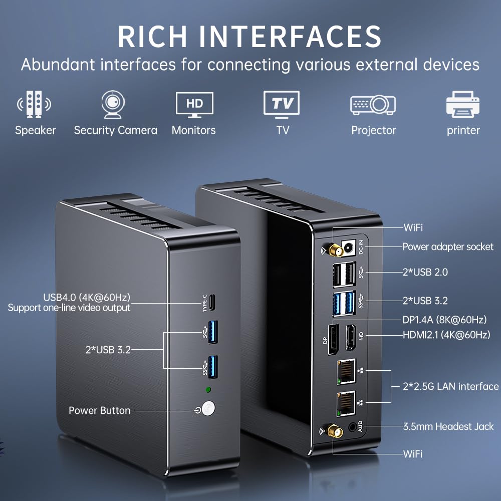 Thdeukoty Mini PC i9-12900H 14C/20T, 64G DDR5 RAM 2T SSD, mini computer desktop Windows 11 Pro (TPM2.0), DP/HDMI/Type-C triplo display, WiFi 6E Bluetooth5.3 per casa/lavoro