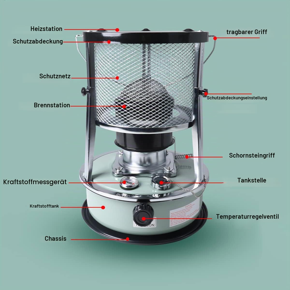 Petroleumofen für Innenräume,Petroleum Heizung Mobile Heizstrahler,Notheizung Ohne Strom, Für Indoor Outdoor Camping Zeltheizung Kochen