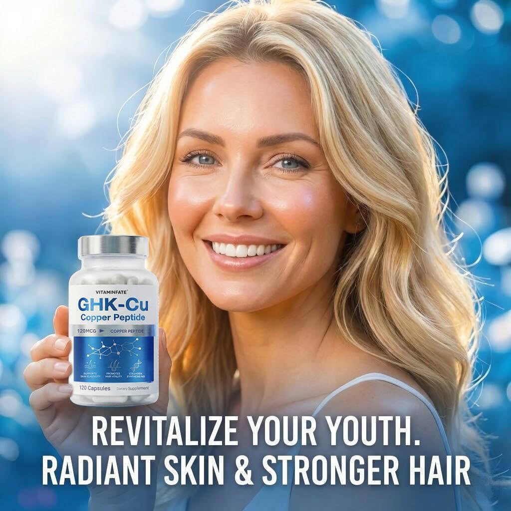 GHK-Cu Copper Peptide Supplement 120 Capsules, 120mcg Ultra High Strength Supplement Supports Skin Elasticity and Hair Vitality, Promotes Natural Collagen Synthesis