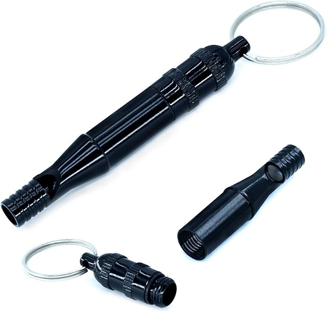 ABCOOL 2PCS Outdoors Keychain Waterproof Single Chamber Whistle, Aluminum Survival Emergency Safety Sharp Sound Whistle with Pill Organizer for Hike, Camp, Fishing, Boating, Hunting, Survival Games