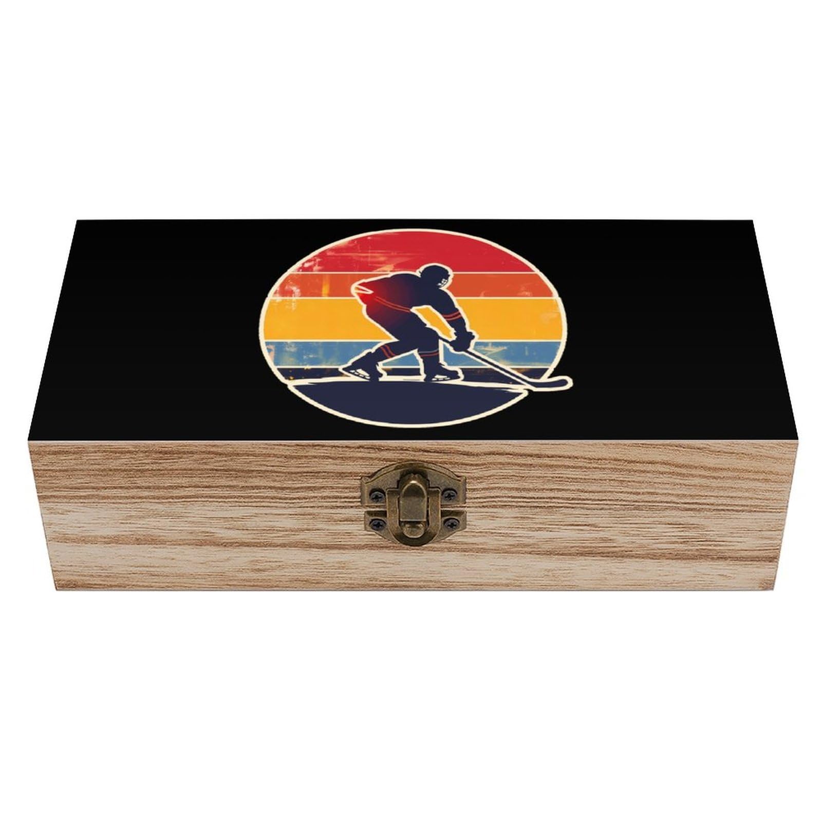 Cgsbngha Style Hockey Vintage Hockey Player Wooden Storage Boxes With Lid Memory Box Decorative Organiser For Office And Home