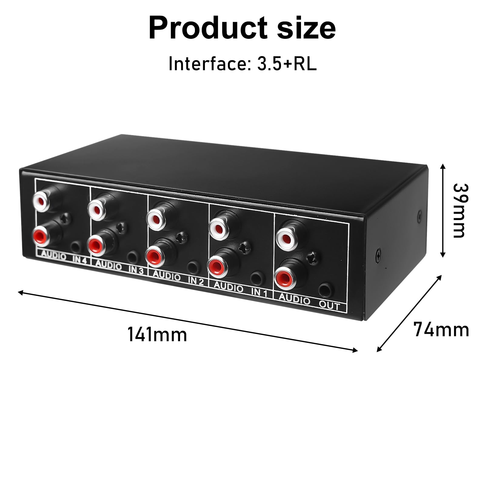 Aicharynic Interruttore Audio 4 in 1 out, Commutatore Audio 3,5 Mm Aux + RCA L/R, Interruttore Audio Bidirezionale, Scatola di Selezione Audio, Splitter Audio Video per Cuffie