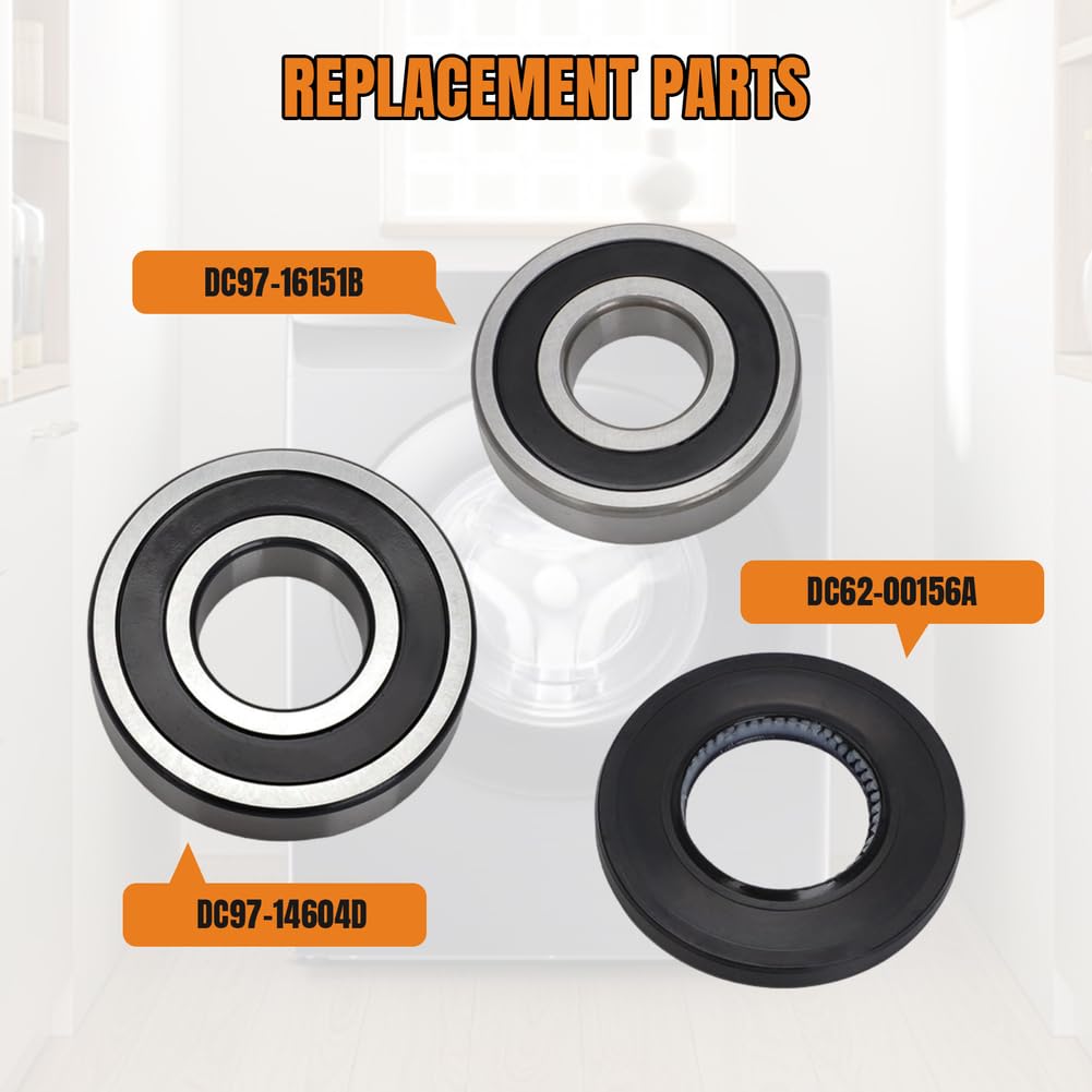Upgraded Washer Tub Bearings and Seal Kit Replacement Parts for DC62-00156A 6601-002632 6601-002516, Compatible with Samsung WF431ABP WF45R6100AW WF45R6100 & More - for Quieter Performance