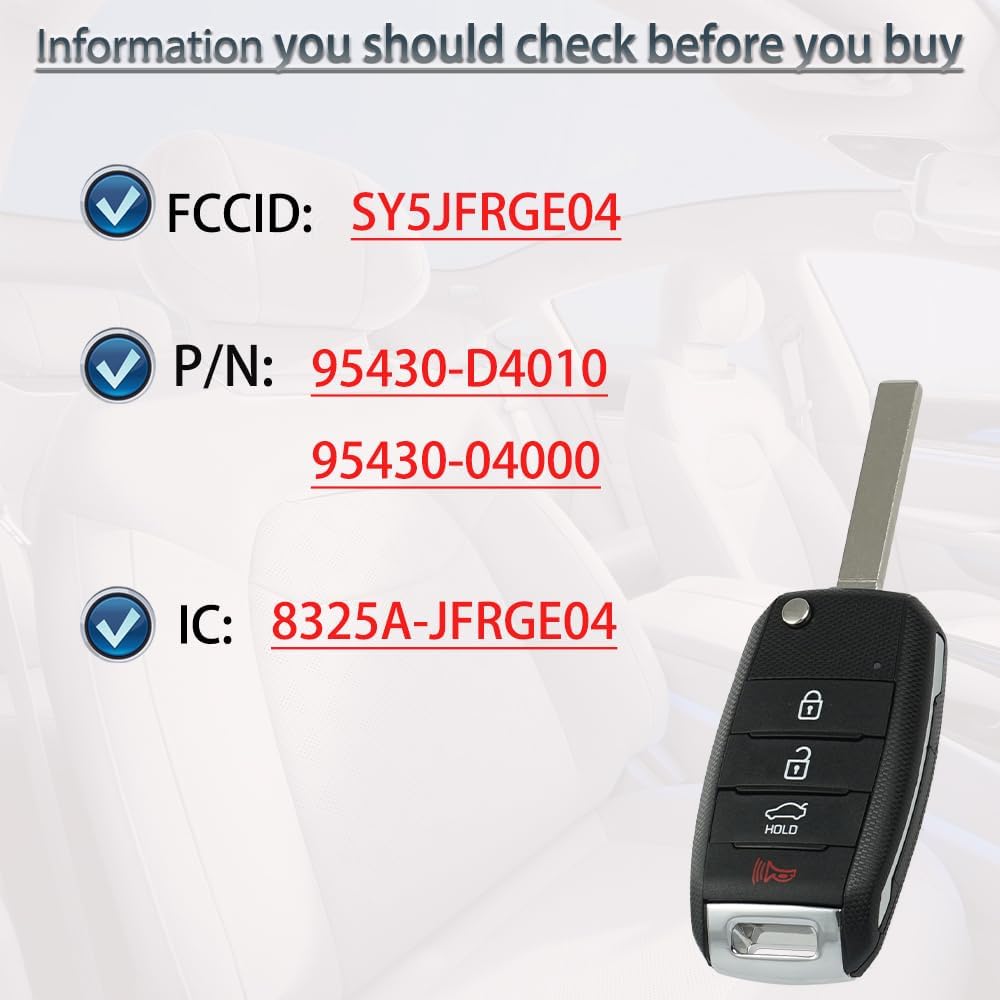 SUPALAND Flip Key Fob Replacement Fits for Kia Optima 2016-2020 Keyless Entry Remote Control SY5JFRGE04 95430-D4010 4 Button