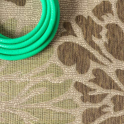 JONATHAN Y Floral Textured Weave Indoor Outdoor Round Area Rug 5 Ft Sage/Brown, Zinnia Modern for Backyard, Patio, Porch, Easy-Cleaning, High Traffic, Pet-Friendly, Non-Shedding (SMB110A-5R) by JONATHAN Y - Image 4
