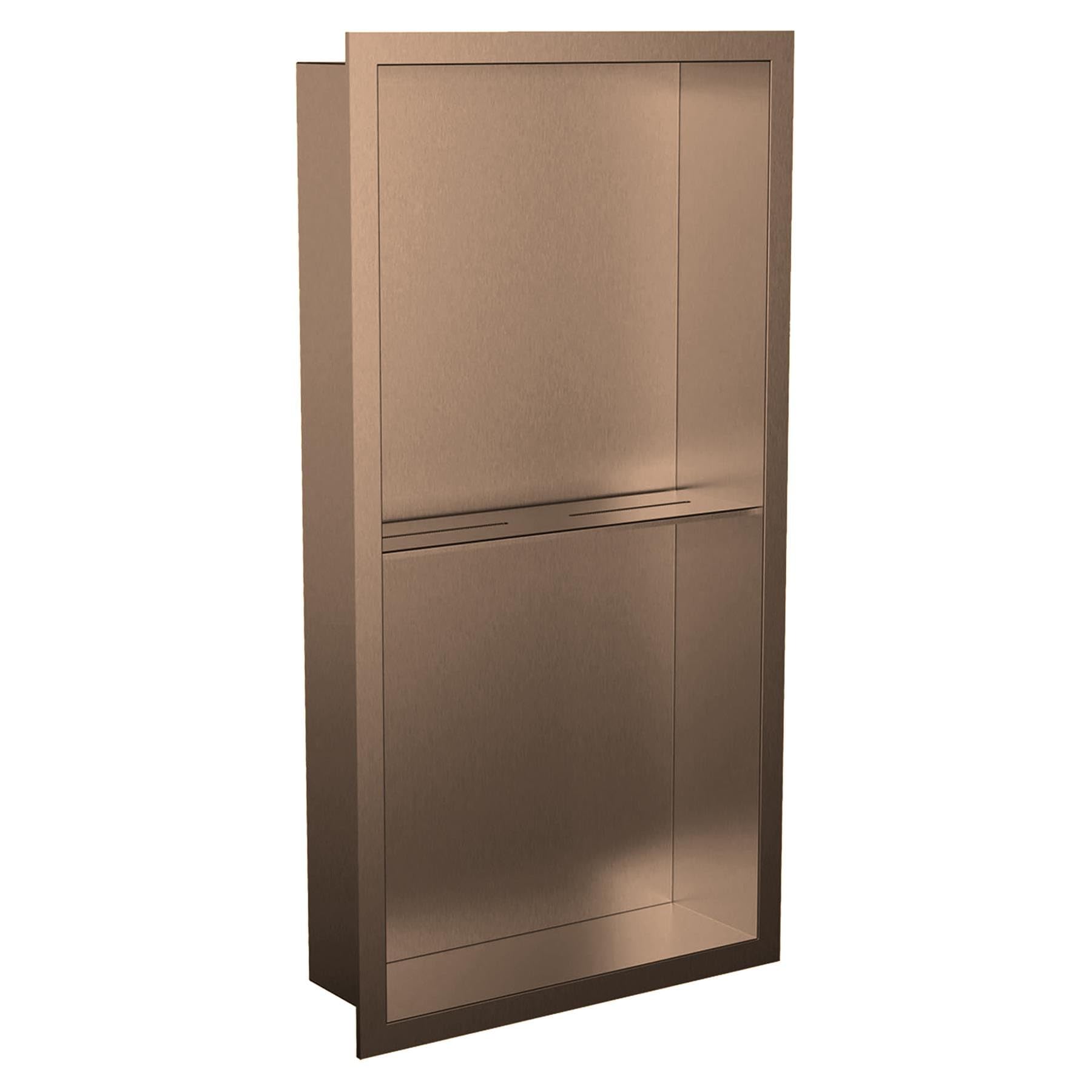 Valve Kings 300 x 600mm Brushed Bronze Shower Niche With Shelf Rectangle Sleek Recessed Bathroom Wetroom Shelf Pre-Built 100% Waterproof Easy Install