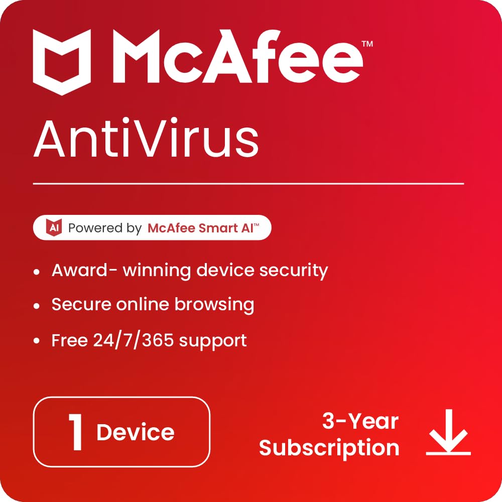 McAfee Antivirus 2024 | 1 Device, 3 Year | Antivirus Internet Security Software | Email Delivery
