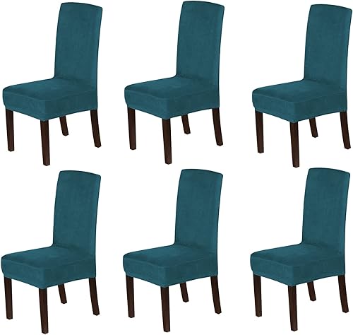 Vista 10 de Fundas de terciopelo para sillas de comedor, fundas elásticas para sillas de comedor, fundas protectoras de silla de 2/4/6 piezas, fundas Azul marino