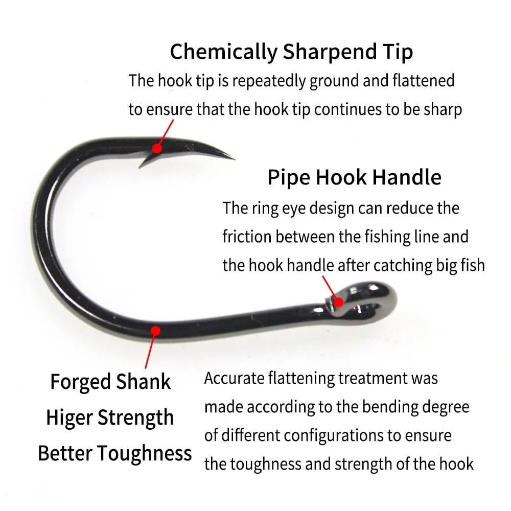 Anzuelos para Pesca 10pcs 4X Strong Wire Live Bait Hook High Carbon Steel Barbed Sharp Fishing Hooks Saltwater Fishing For Tuna Shark Bass para Agua Dulce y Salada(3/0)