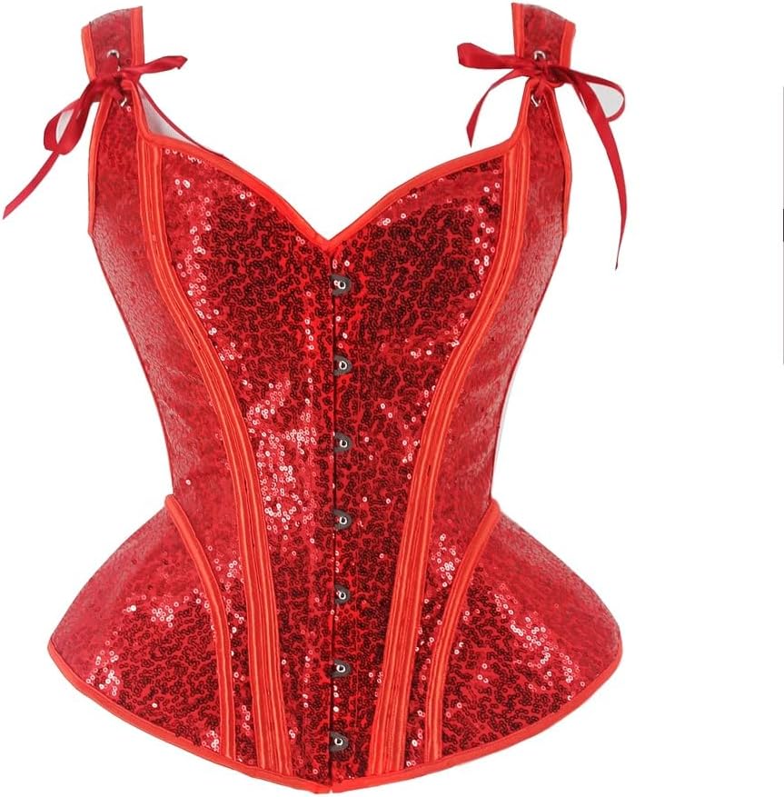 Corset Tops for Women Sequin Overbust with Straps Vintage Bustier Party Outfit