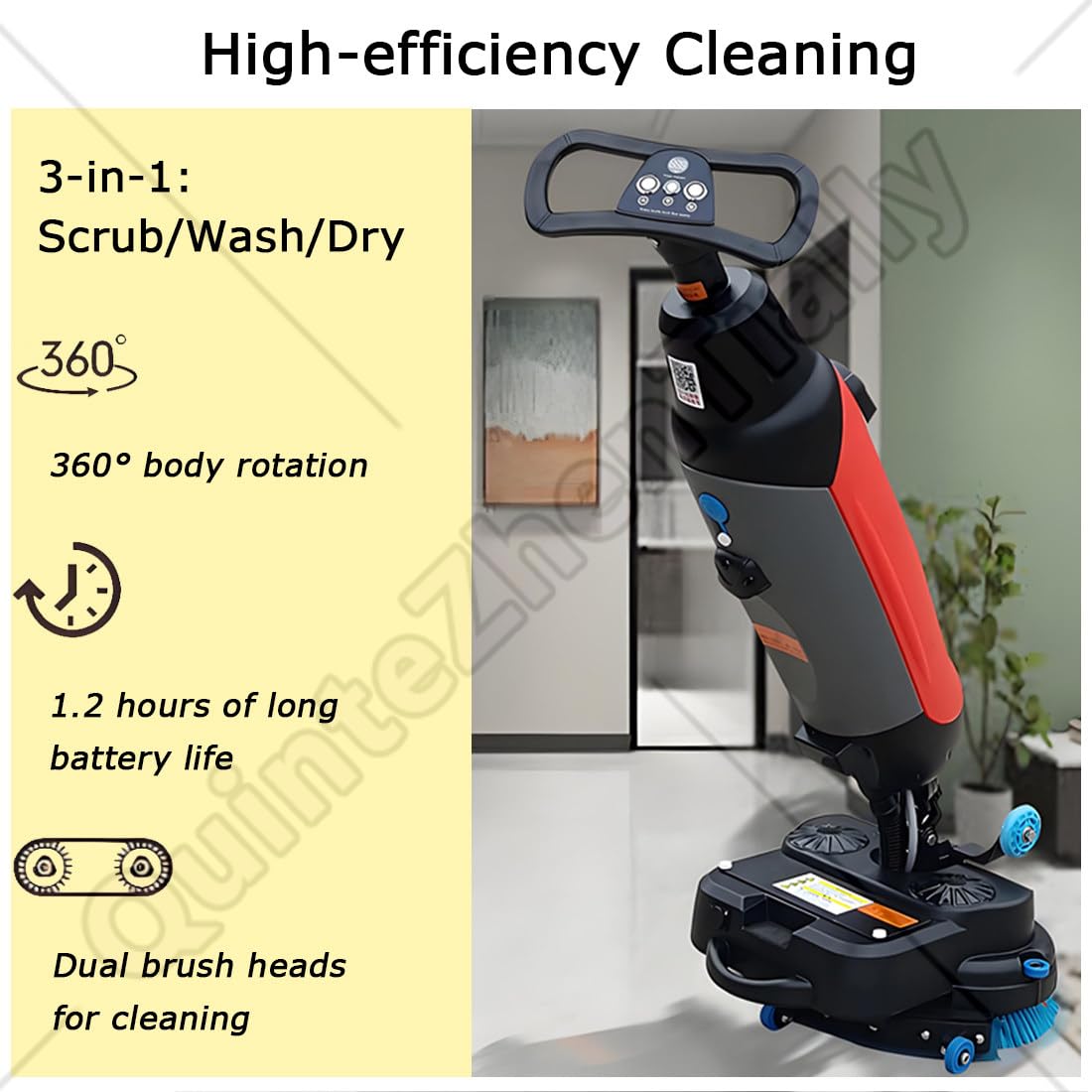 Fregadora Suelos 3-En-1 Eléctrica,Fregadora Pisos Comercial,Máquina Limpiadora Pulidora Aspiradora,Ancho Limpieza 430 Mm,Velocidad Eje 140 RPM,para Cafeterías,Tiendas Hogares Red