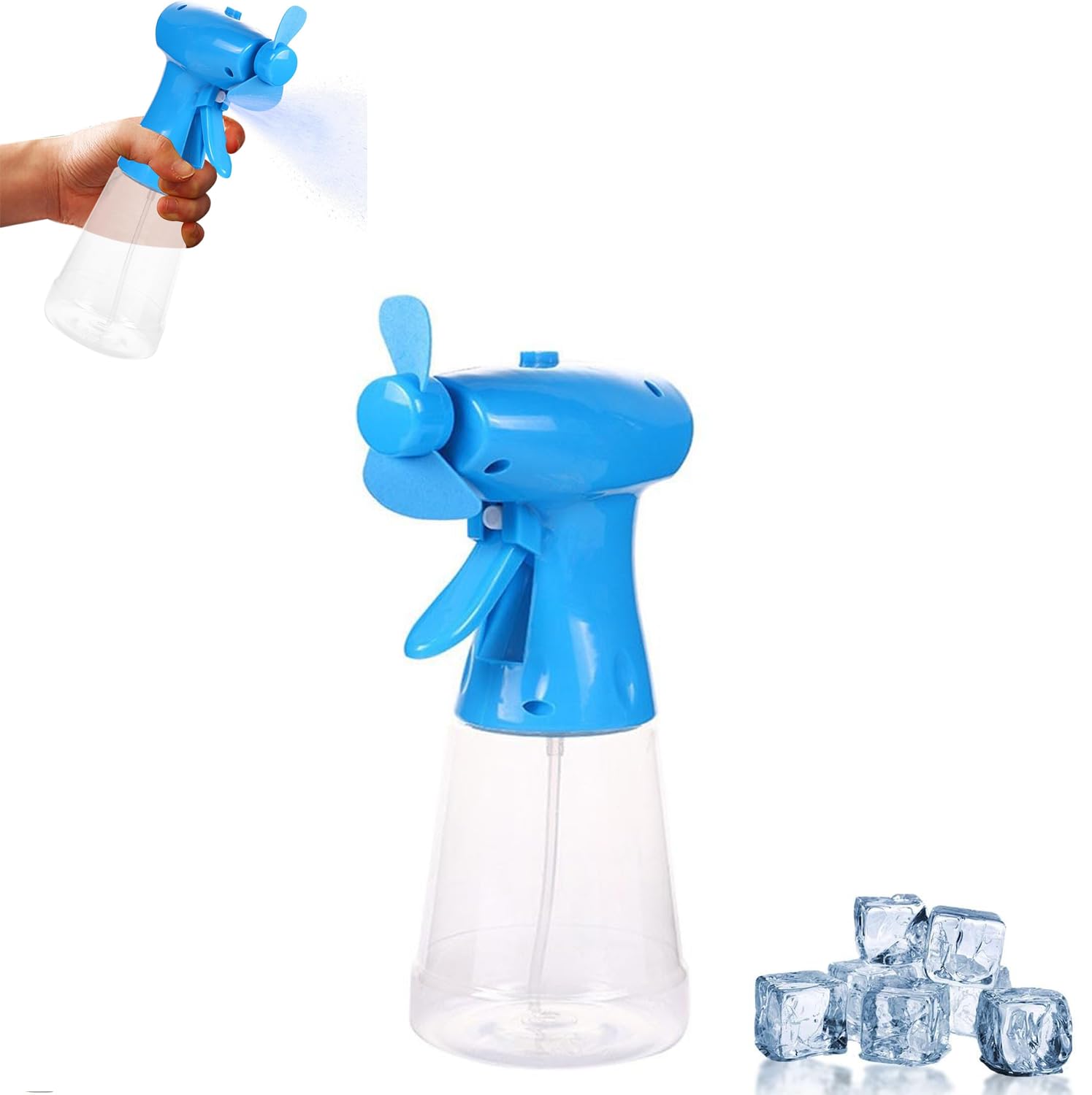 Portable Water Mist Spray Fan,Handheld Outdoor Cooling Hand Fans,Battery Powered,Cooling Fan with 500ml Water Spray Bottle ,Personal Cooling Device For Indoor Outdoor Travel Summer Beach (Blue)
