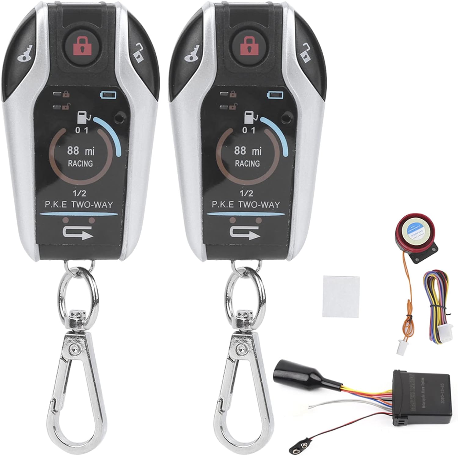 Qiilu 2 Way Motorcycle Alarm Remote Engine Start and Shut Off, Ultra Long Distance, Burglar Vibration Security Alarm, Universal Fit, 12V, 2 Keys, 6 Pack