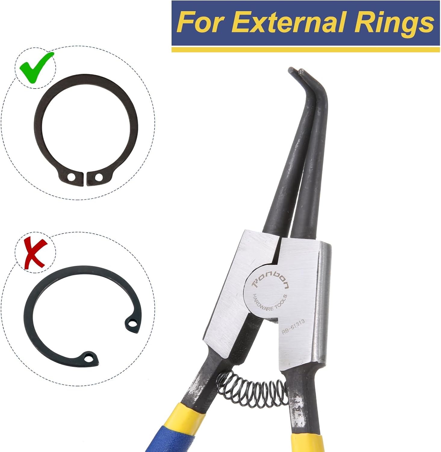HARFINGTON Snap Ring Plier 13" External Circlip Pliers with 0.12" Bent Jaw Tip for Ring Remove Retaining Pliers, Blue