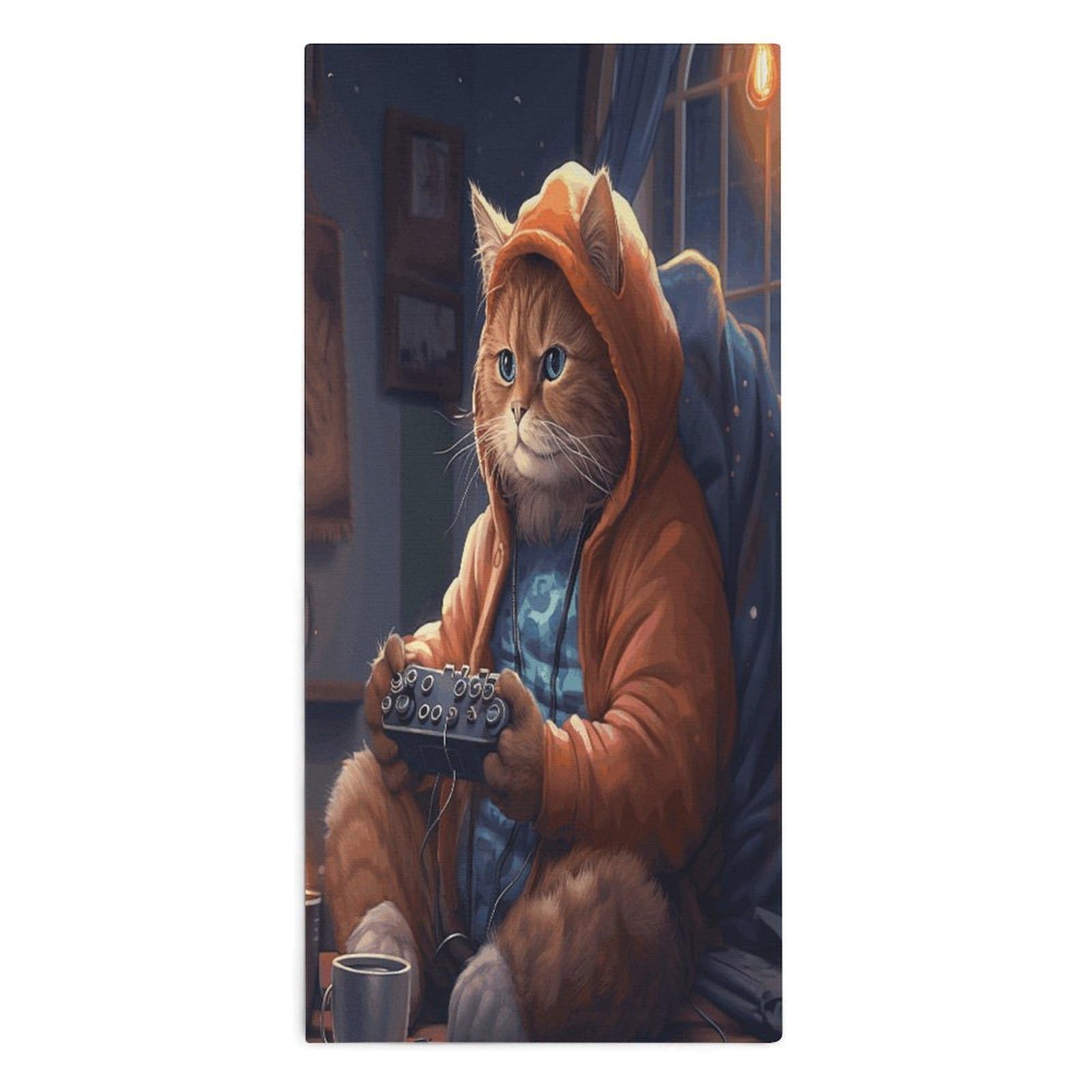 YUXBVKRS Fat Cat Playing Games Hand Towels for Bathroom 14x29 Inch