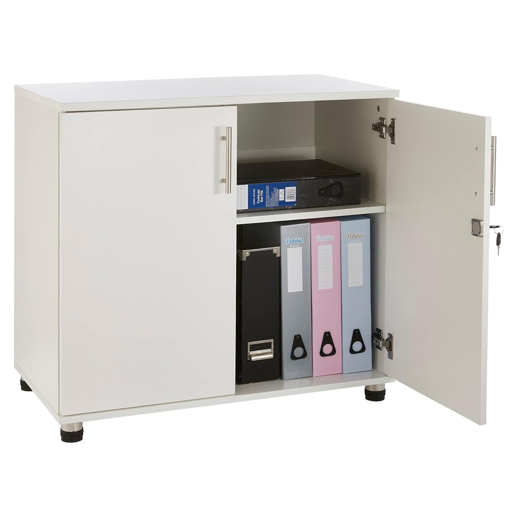 MMT Storage Cupboard, Storage Cabinet, File Cabinet for Office Documents, Garage Tools, Utility, White Wood , Lockable, 31.5" Long