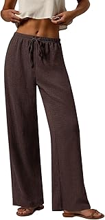 Pantalones de verano con cintura elástica y textura fluida Palazzo para mujer, pantalones casuales de pierna ancha con bolsillos para mujer