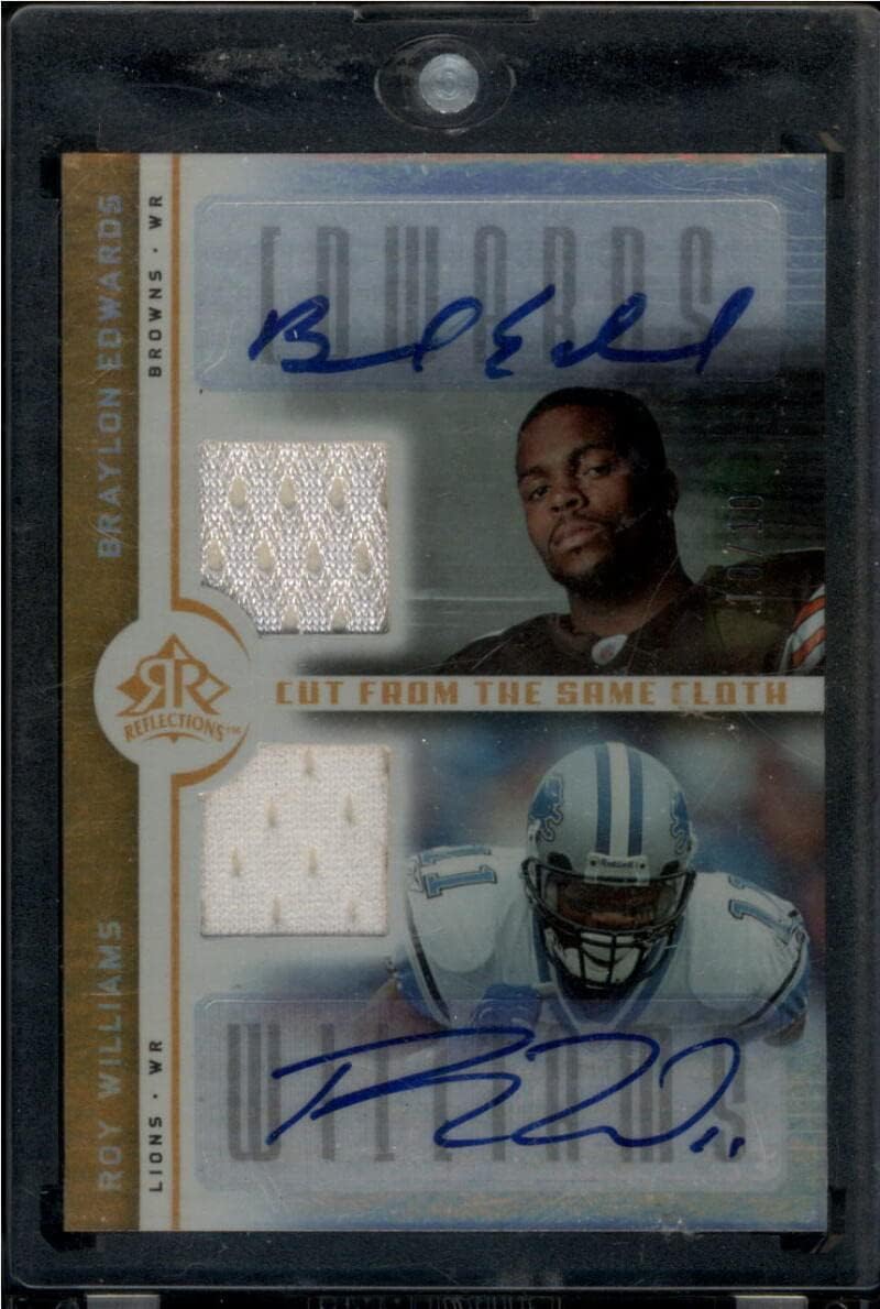 2005 Upper Deck Reflections Cut From the Same Cloth Autographs #EW Roy Williams/Braylon Edwards NM-MT MEM Auto 10/10 Detroit Lions/Cleveland Browns Football