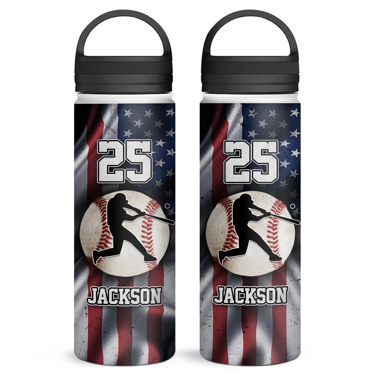 winorax Baseball Water Bottle Personalized Baseball American Flag Stainless Steel Insulated 32oz 18oz 12oz Custom Number Name Bottles For Men Boys
