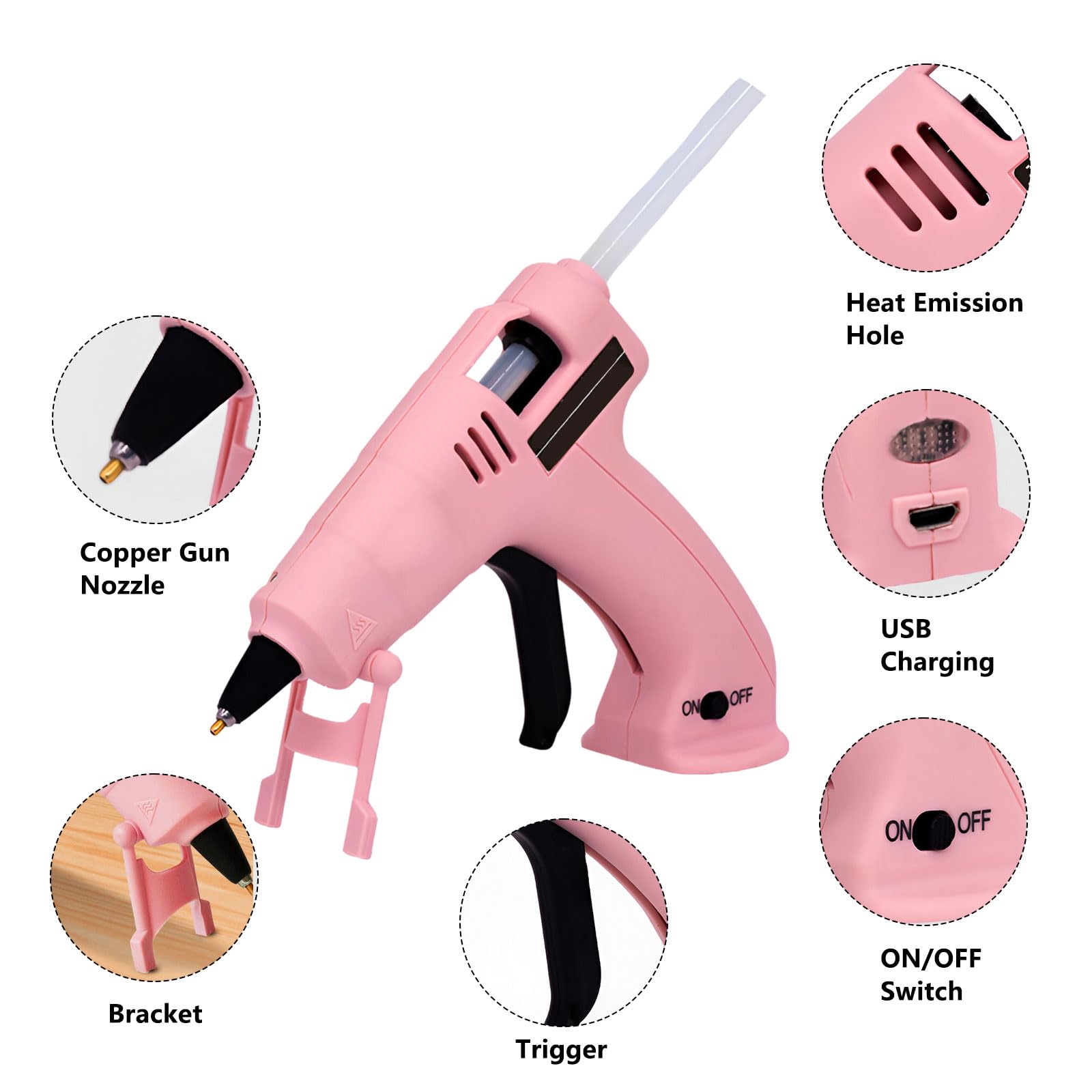 AIZYR Pistolet À Colle Chaude Pistolet À Colle Thermofusible Sans Fil, Pistolet À Colle Thermofusible À Préchauffage Rapide Avec 20 Bâtons De Colle Chaude Pour L'artisanat, Le Bricolage, L'art