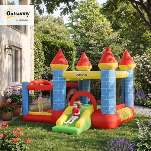 Miniatura 2 de Outsunny Castillo Hinchable Para Niños Con Tobogán Cama De Salto Inflador Y Bolsa De Transporte Para Interior Y Exterior 280x260x210 Cm Multicolor