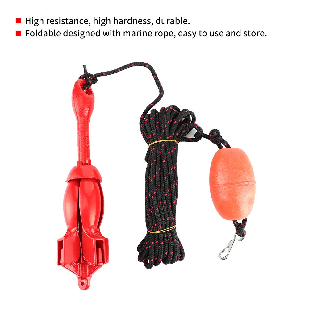 Kit ancoraggi pieghevoli 3,3 lb / 1,5 kg Grappolo universale in acciaio inossidabile rosso per piccole imbarcazioni, yacht, gommoni, kayak, moto d'acqua, canoe