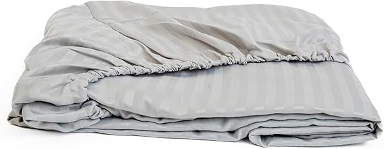 ملاءة سرير مخططة من هوم اوف لينين - جودة عالية للفنادق وديكور المنزل - تتكون من ملاءة مثبتة 100 سم × 200 سم - تناسب المراتب حتى 30 سم - قطن ممشط - رمادي