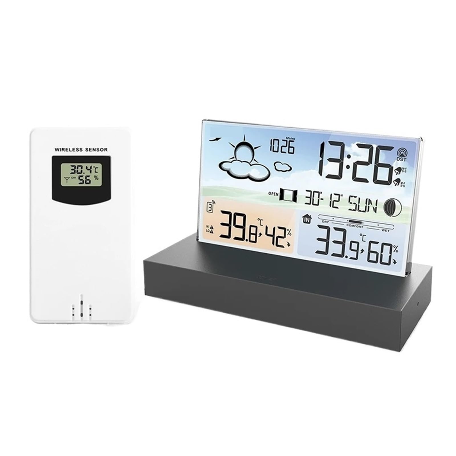 Wielofunkcyjna Cyfrowa Stacja Pogodowa Prognoza Pogody Budzik Wewnętrzny Czujnik Temperatury Zewnętrznej Miernik Wilgotności Kalendarz Dokładny Monitor(White Sensor)