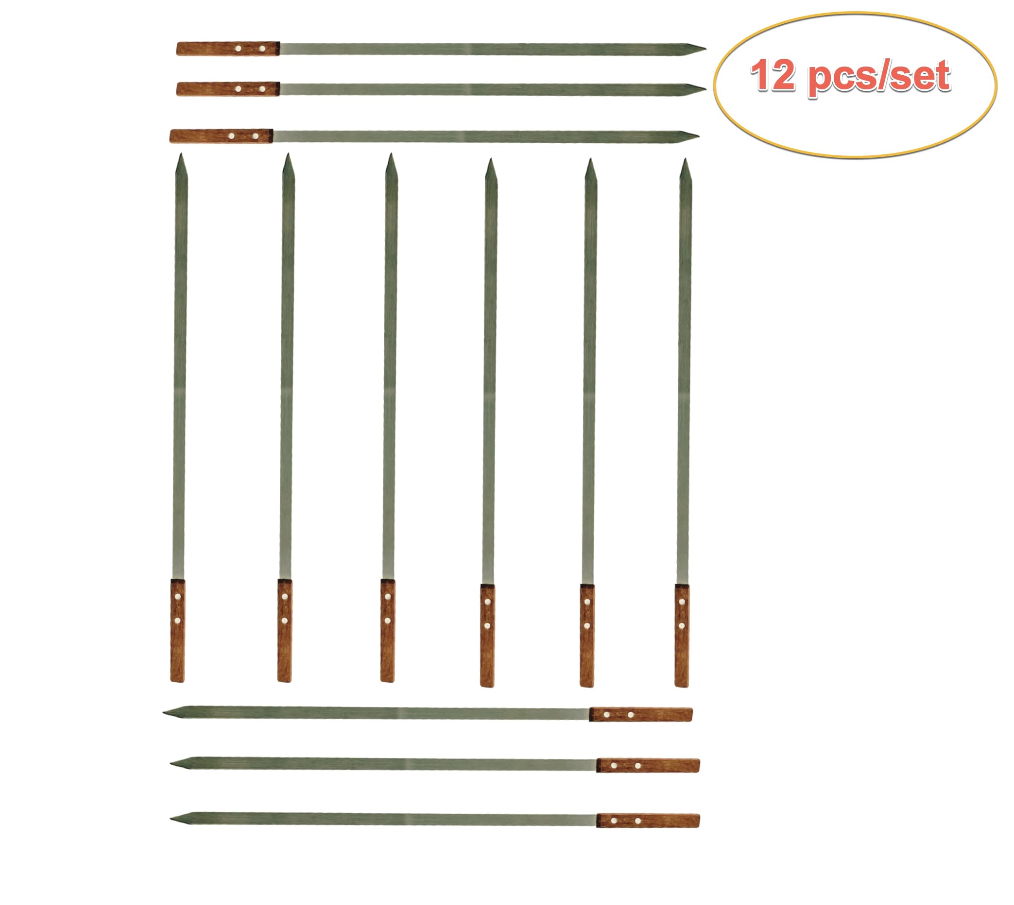 Brochetas planas para barbacoa de media pulgada para barbacoa al aire libre, acero inoxidable con mango de madera maciza para asar estilo brasileño, kebob koubideh, kebab turco persa de ½ pulgada de
