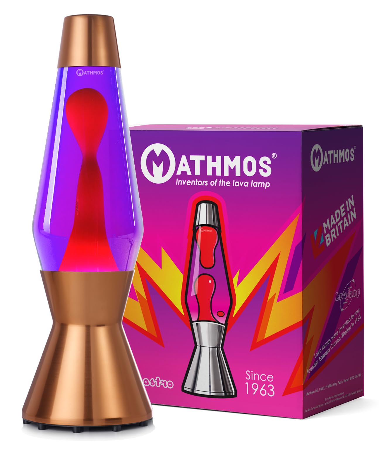MATHMOS Astro Lava Lamp in Copper | UK Inventors of the 1963 Design Classic | Violet & Red Lava Lamps Handmade in Britain to the Highest Safety Standards