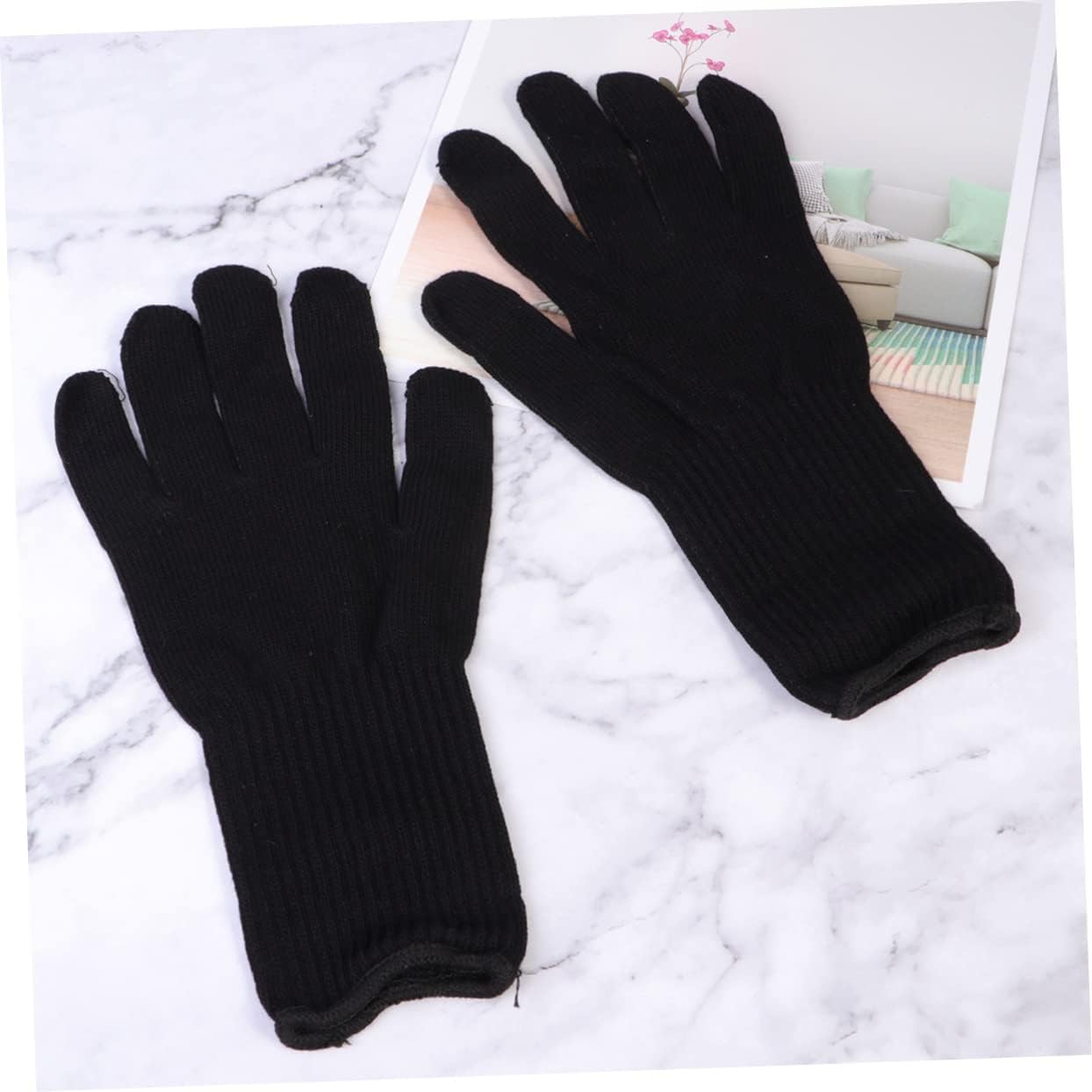 Ipetboom 2pairs Hair Curler Heat Resistant Gloves Black Heat-Resistant Gloves for Hair Styling