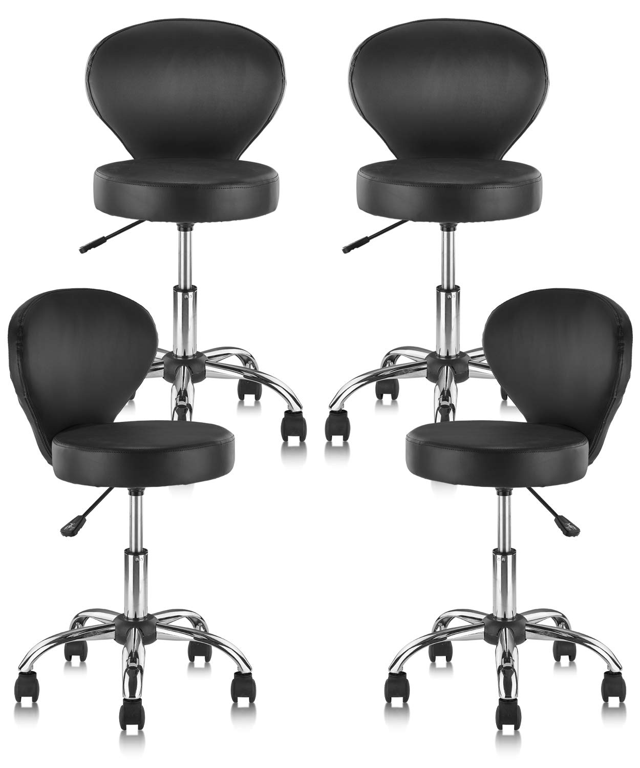 KLASIKA Set of 4 PVC Faux Leather Rolling Swivel Salon Stool Chair with Wheel Back Lumbar Support Seat Height 22 in Diameter 15 Inch Adjustable