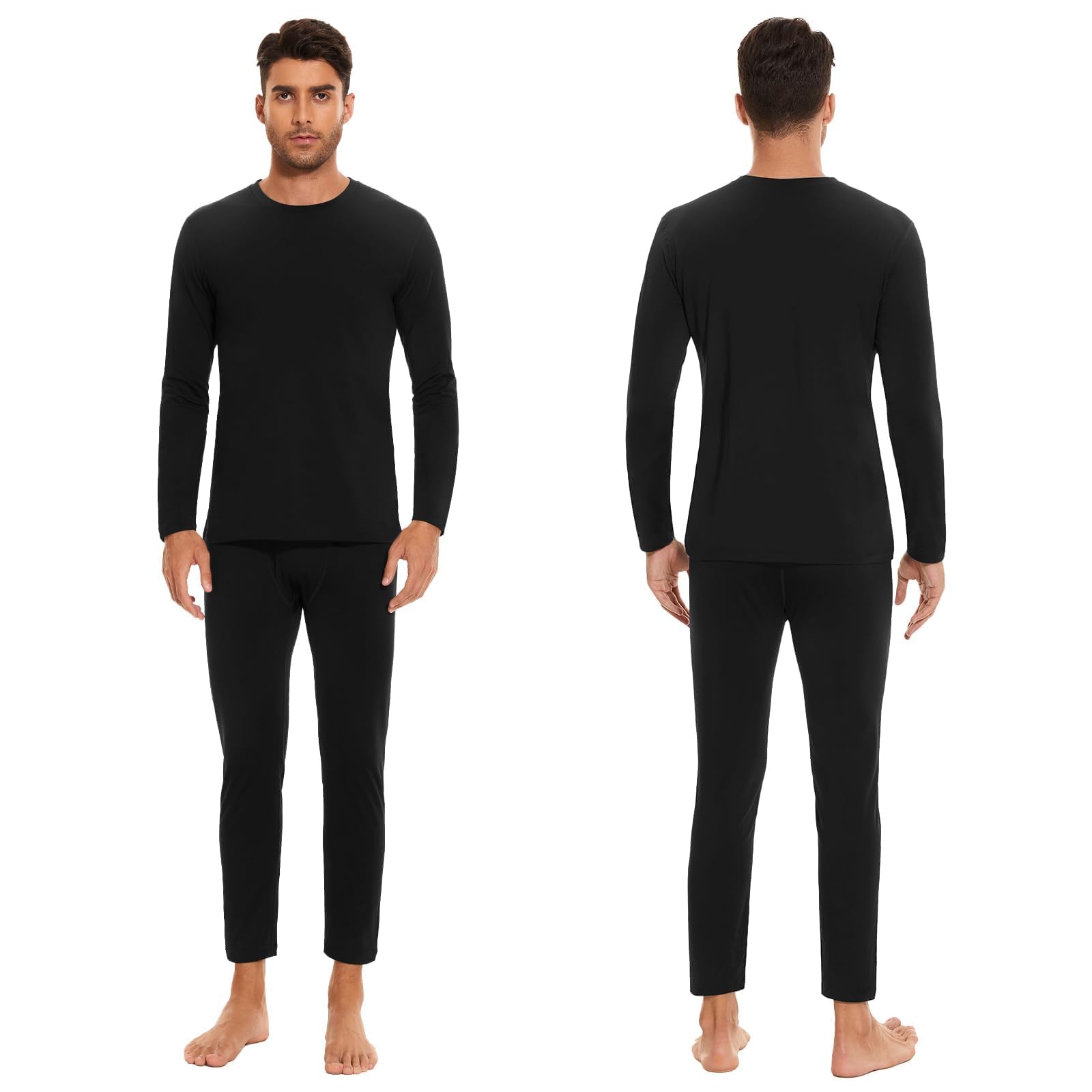 SIMIYA Conjunto de ropa interior térmica para hombre, ropa interior cálida con forro polar, parte superior e inferior ultraligeras con abertura, manga larga, ropa interior funcional de cuello redondo