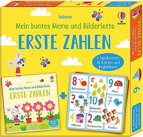 Mein buntes Memo und Bilderlotto: Erste Zahlen: Set mit 4 Spielbrettern, 36 Karten und Begleitbuch – ab 3 Jahren (Usborne Memo-und-Bilderlotto-Reihe)