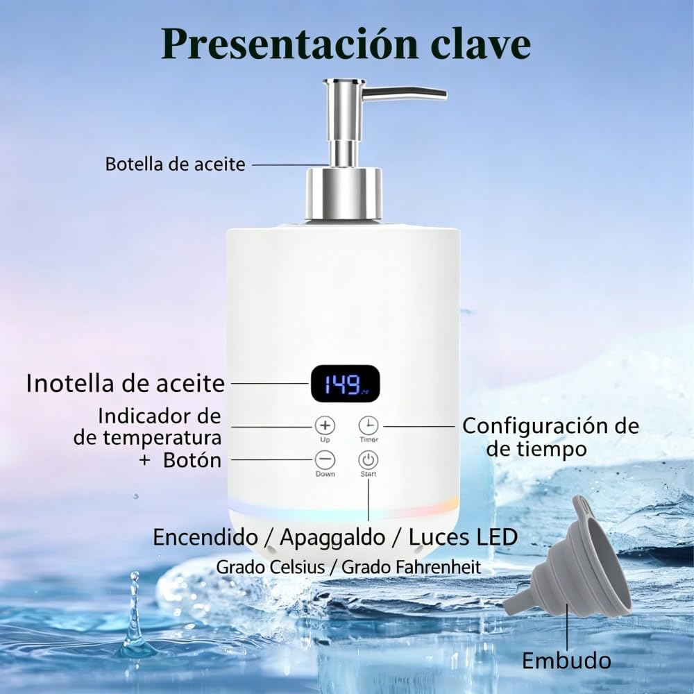Calentador de Aceite de Masaje Blanco con dos Dispensadores de Aceite para spa Dispensador de Botellas y Calentador de Lociones Pantalla LED de Botellas de Gel aparato Calefactor Para Salones