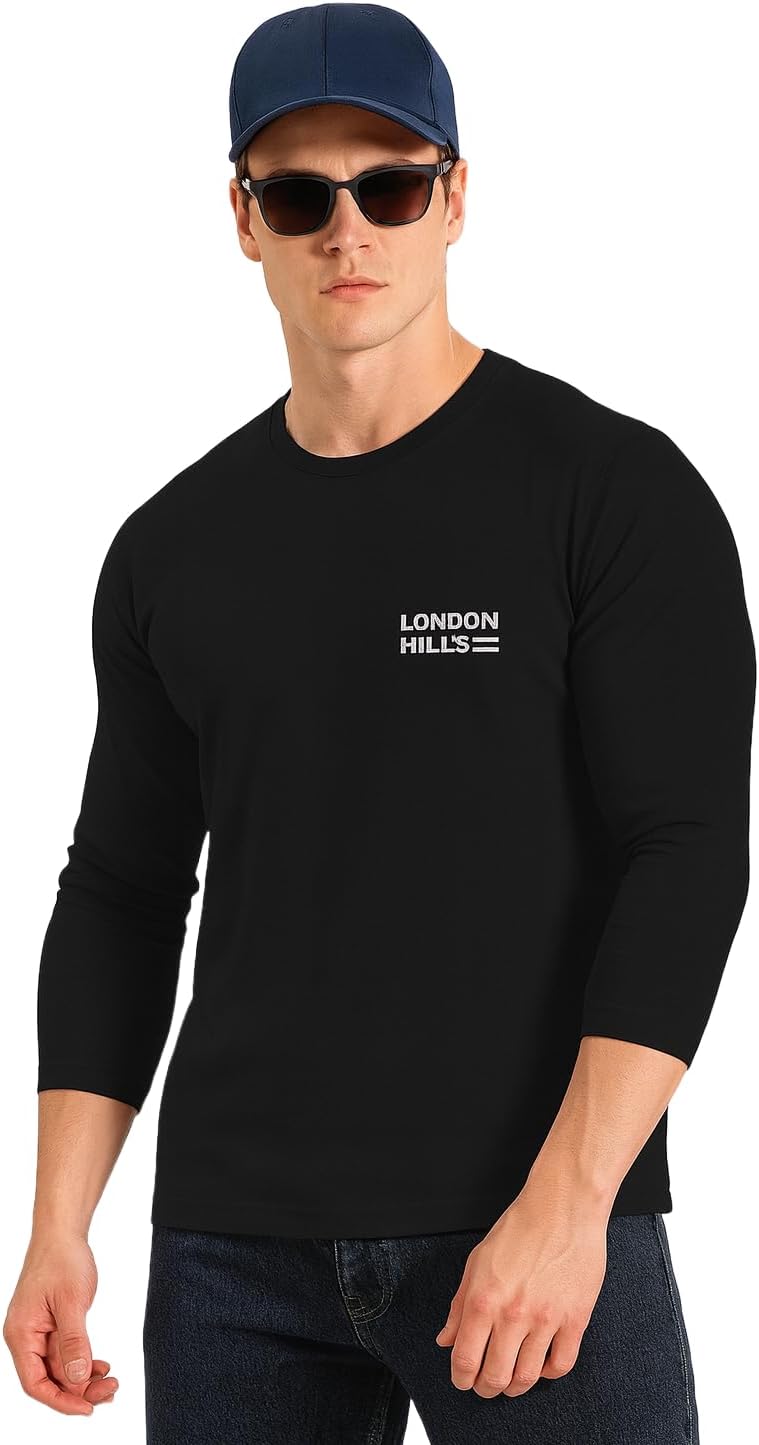 London Hills Men's Cotton Regular Fit Printed Round Neck Full Sleeve T-Shirt